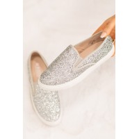 Forever Fun Slip On Sneaker in Silver Glitter